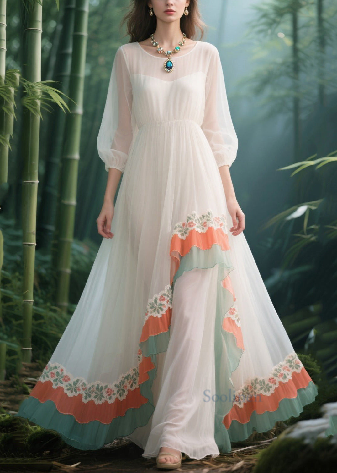 White Lace Patchwork Exra Large Hem Tulle Holiday Dress Summer