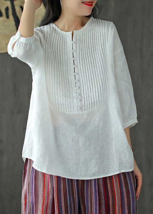 White O-neck Color Linen Tank Tops Bracelet Sleeve