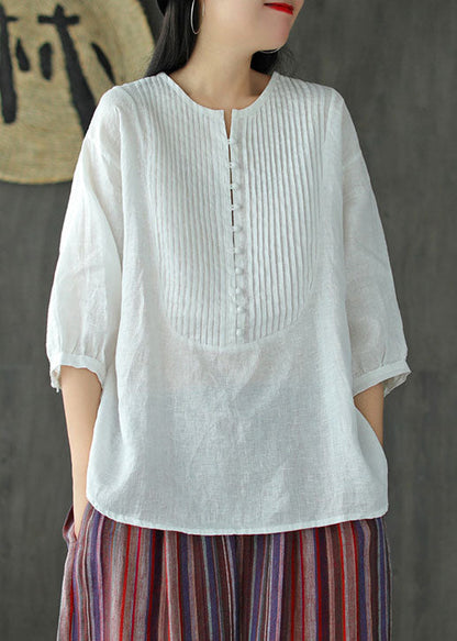 White O-neck Color Linen Tank Tops Bracelet Sleeve
