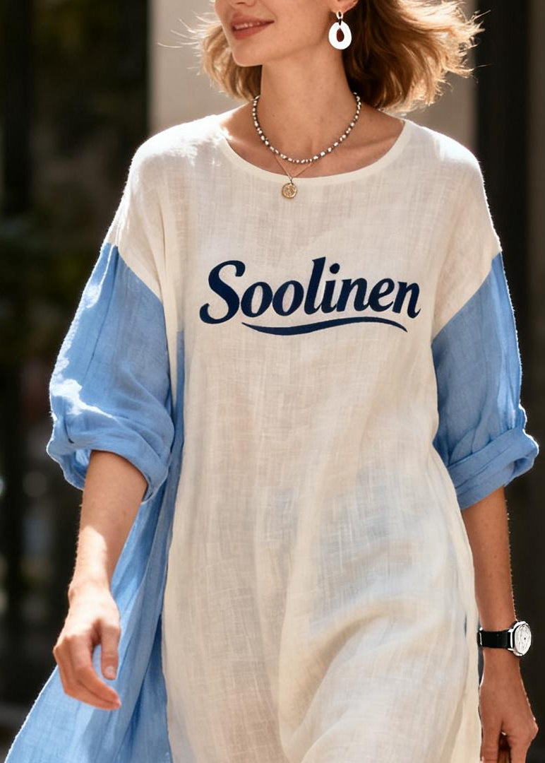 White Oversized Patchwork Cotton Maxi Dresses Summer