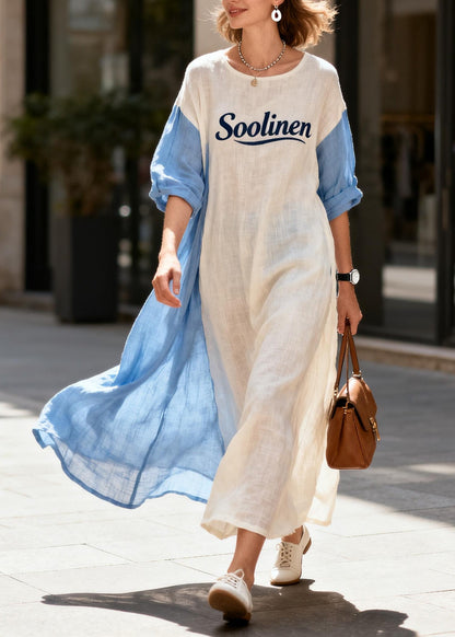 White Oversized Patchwork Cotton Maxi Dresses Summer