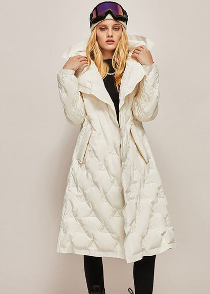 White Peter Pan Collar Color Sashes Warm Duck Down Puffer Jacket Winter