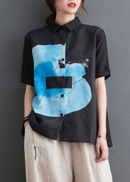 White Peterpan Collar Button Print Fall Half Sleeve Shirt Top
