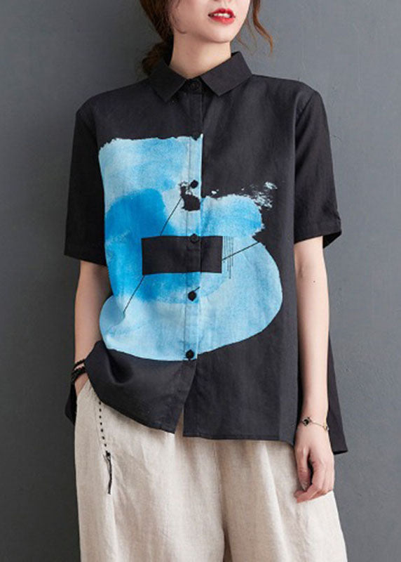 White Peterpan Collar Button Print Fall Half Sleeve Shirt Top