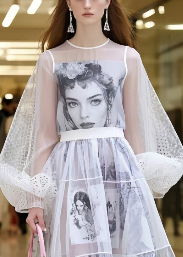 White Print Chiffon Perspective Dresses Summer