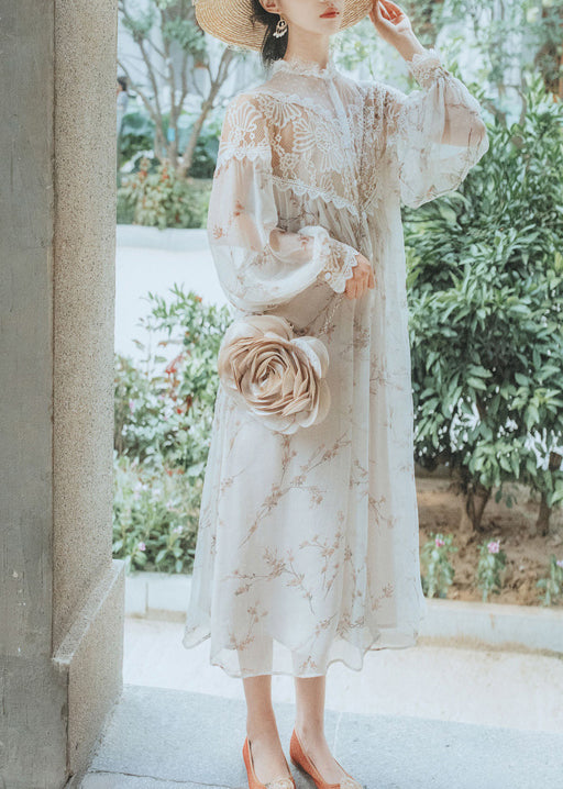 White Print Lace Patchwork Chiffon Two Pieces Dresses Fall