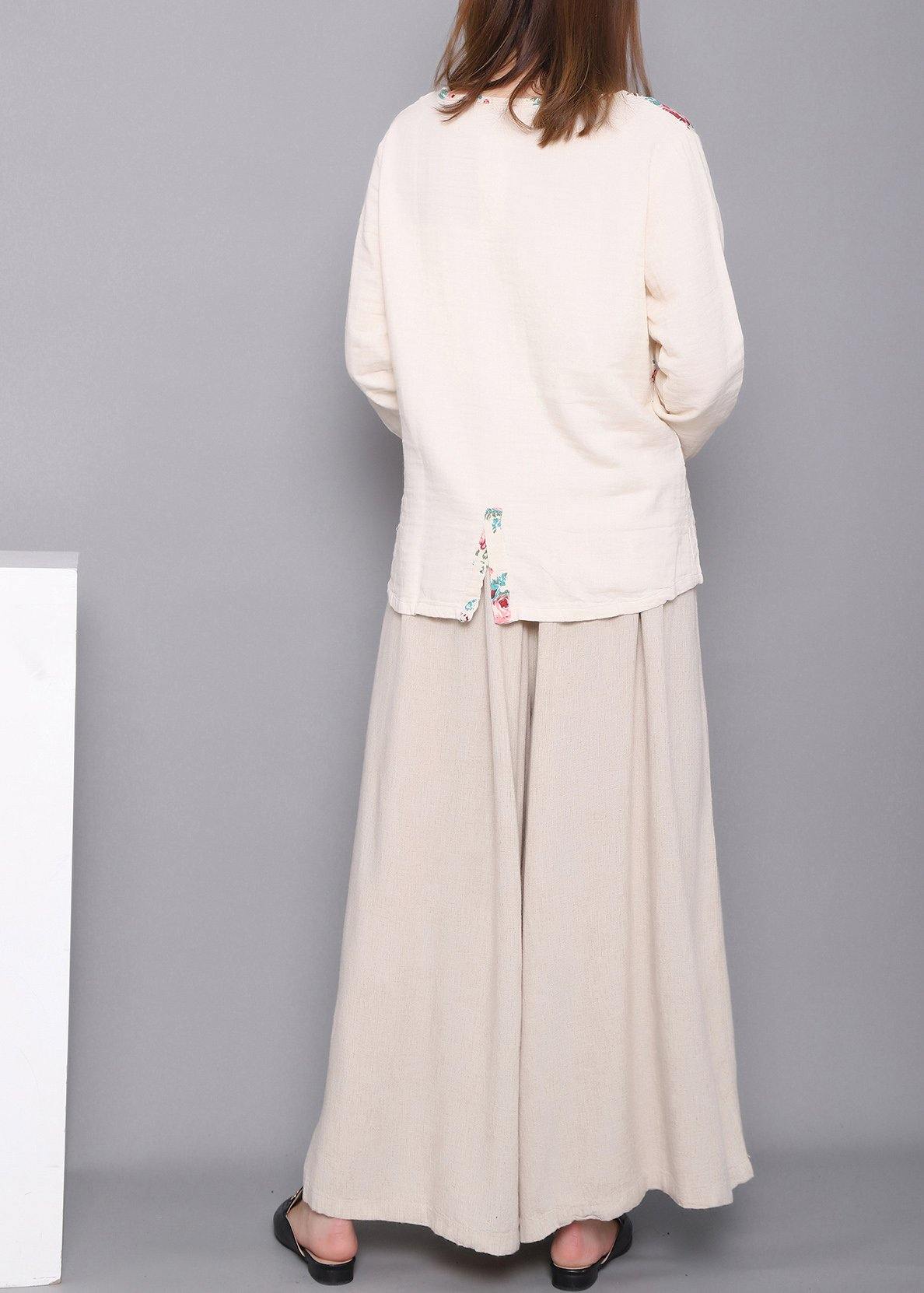 Beautiful White Print Linen Spring Top
