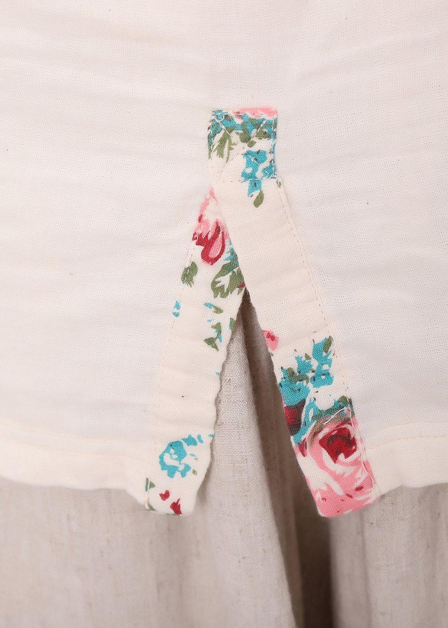 Beautiful White Print Linen Spring Top