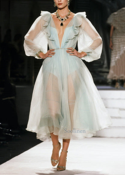 White Ruffled Sheer Organza Holiday Dress Summer