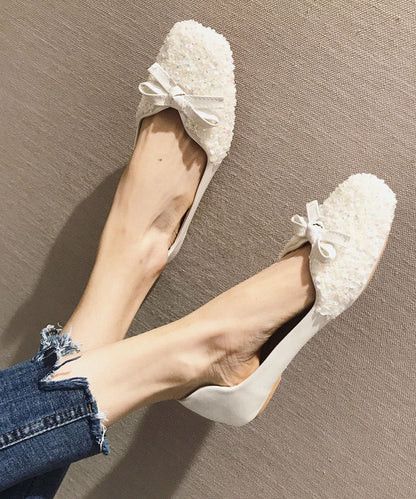 White Splicing Sequlinde Bow Flats Shoes