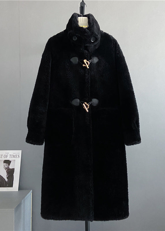 White Stand Collar Button Pockets Wool Outwear Winter