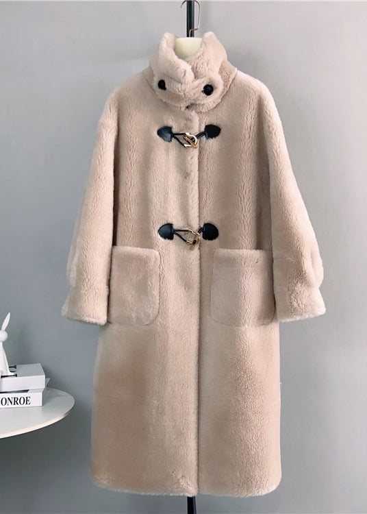 White Stand Collar Button Pockets Wool Outwear Winter