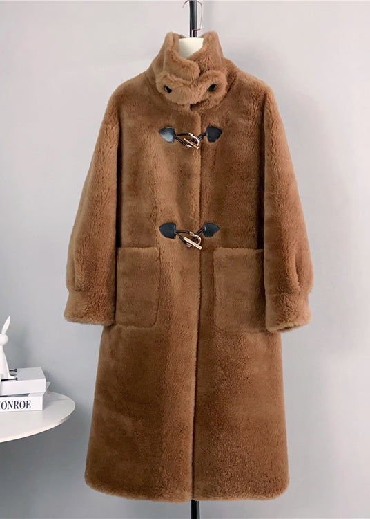 White Stand Collar Button Pockets Wool Outwear Winter