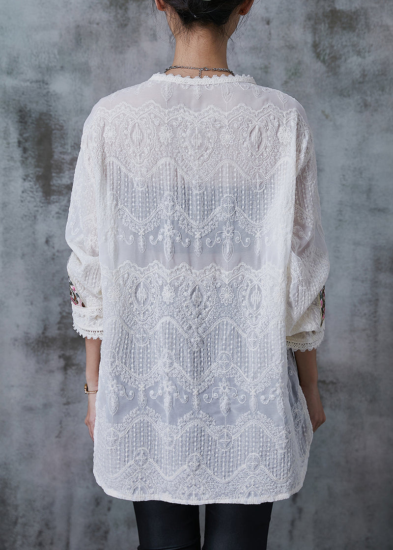 White Tasseled Embroidered Cotton Top Summer