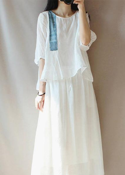Beautiful White Top Silhouette O Neck Lantern Sleeve Plus Size Clothing Blouses