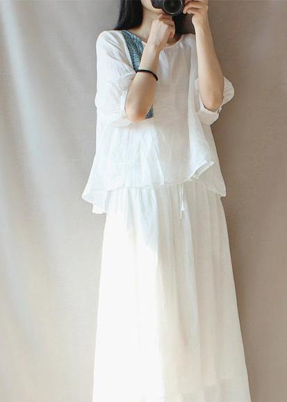 Beautiful White Top Silhouette O Neck Lantern Sleeve Plus Size Clothing Blouses
