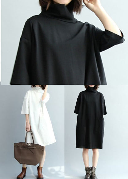 White Turtle Neck Cotton Maxi Dresses Half Sleeve