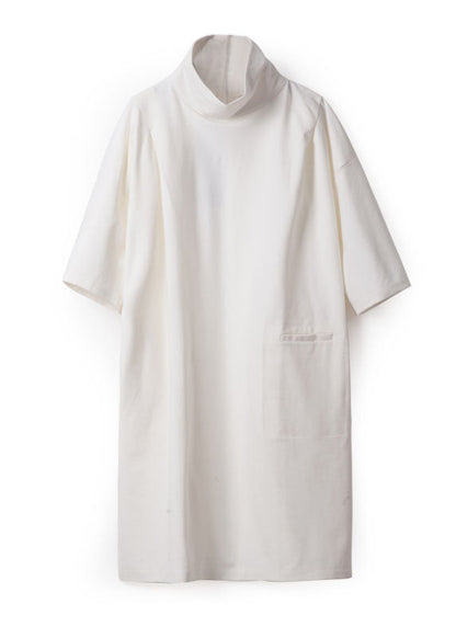 White Turtle Neck Cotton Maxi Dresses Half Sleeve
