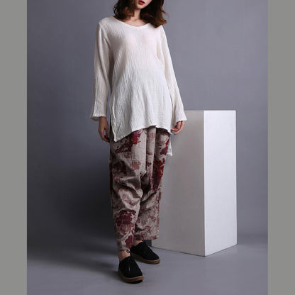 Beautiful White U Neck low high design Linen Shirt Spring