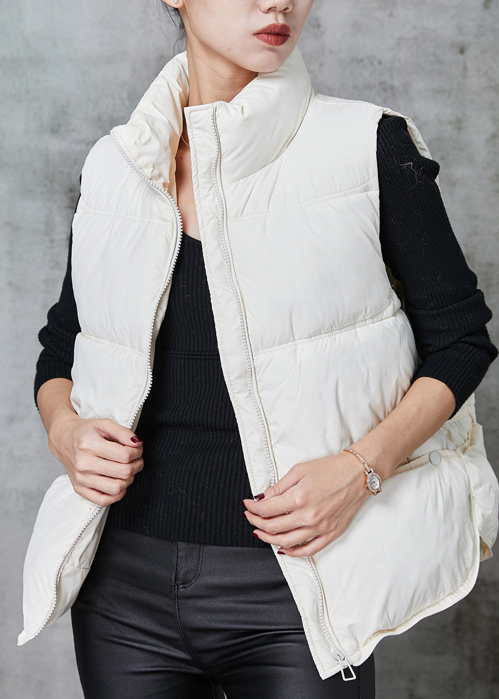 White Zip Up Warm Duck Down Vests Spring