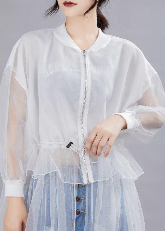 White Zippered Patchwork Asymmetrical Design Fall Dresses Long Sleeve