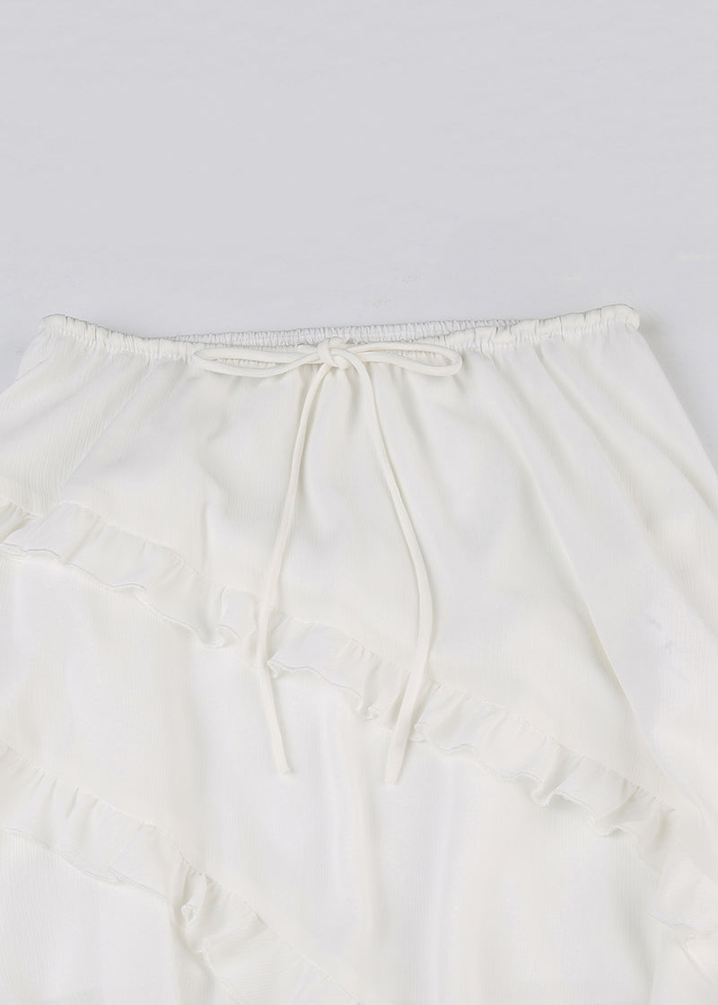 Whiteruffled Asymmetrical Lace Up Cotton Skirt Summer