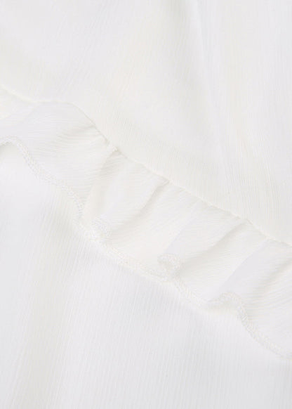 Whiteruffled Asymmetrical Lace Up Cotton Skirt Summer