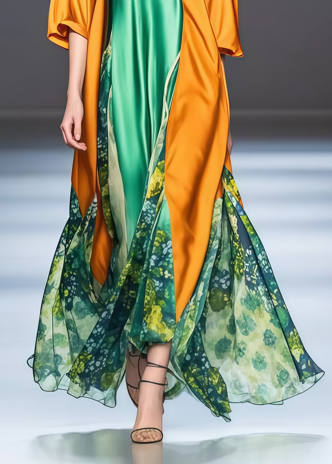 Yellow Asymmetrical Patchwork Draping Silk Holiday Dress Spring