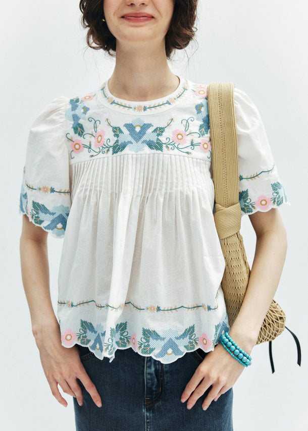 Yellow Print Puff Sleeve Cotton Shirt