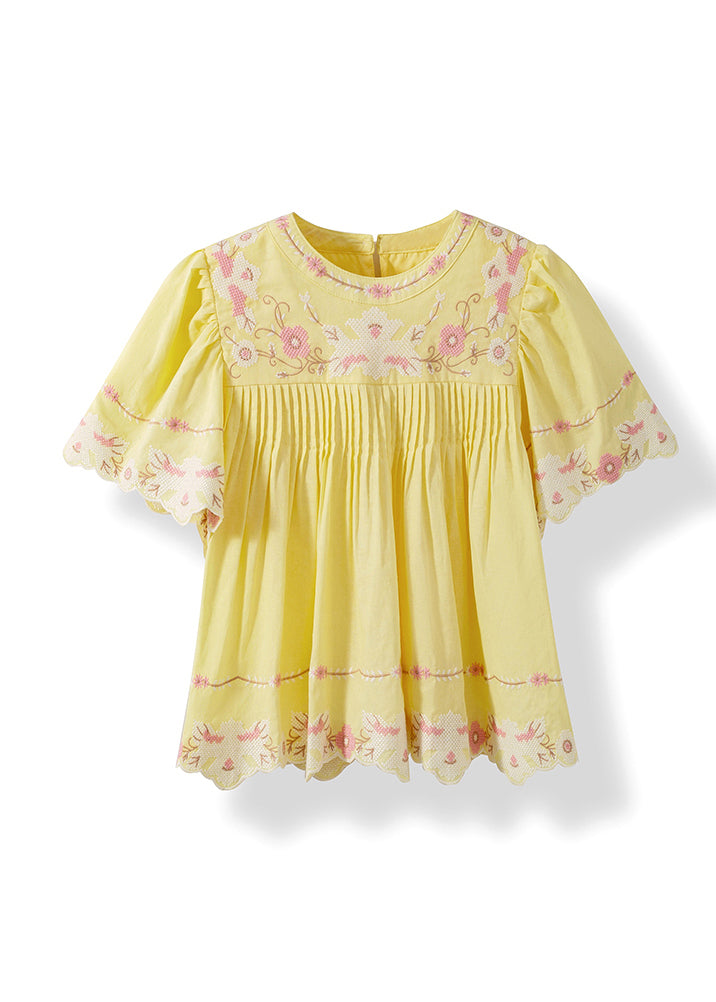 Yellow Print Puff Sleeve Cotton Shirt
