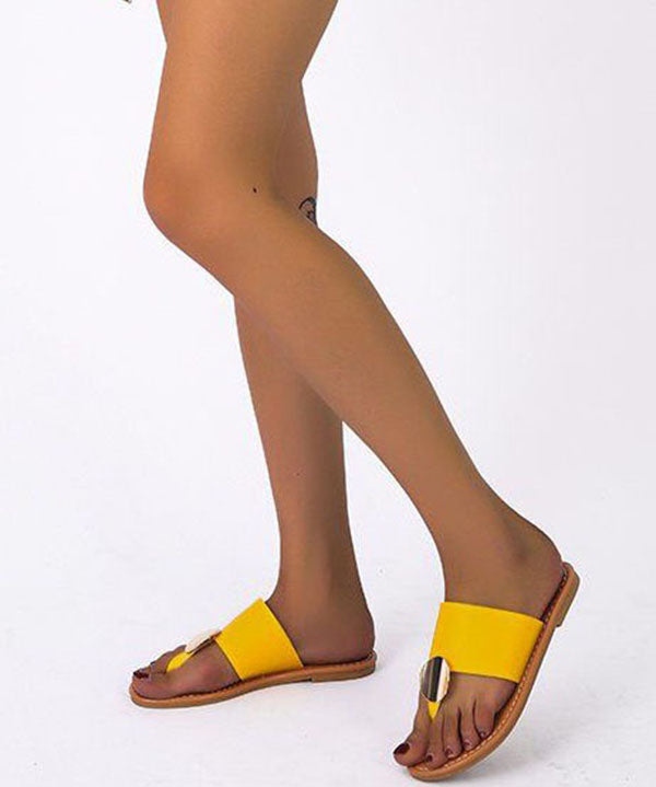 Yellow Faux Leather Flip Flops Sandals Splicing Sequined
