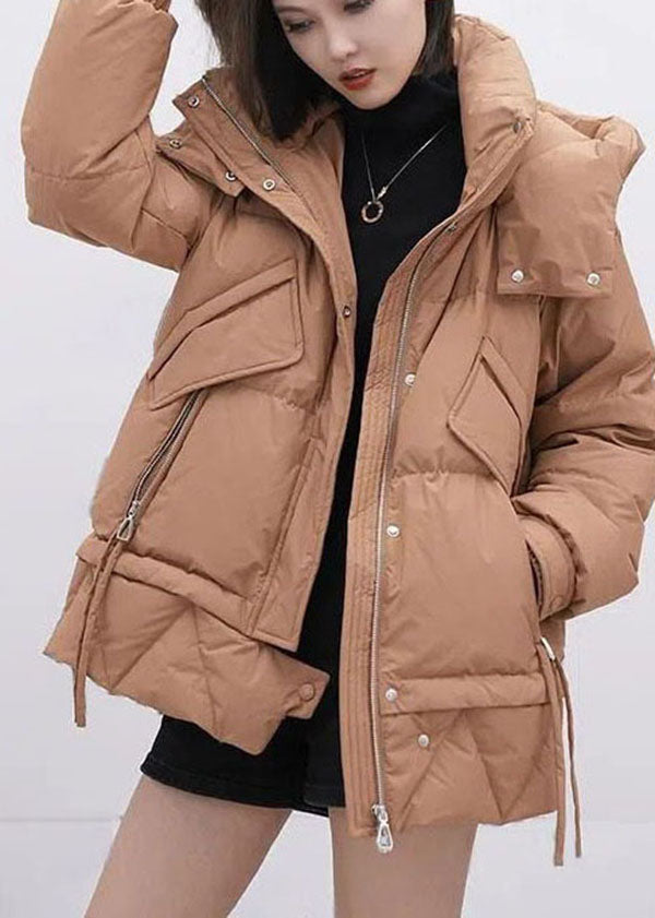 Yellow Green Hooded Stand Collar Thick Duck Down Puffer Jacket Winter