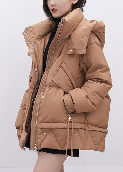Yellow Green Hooded Stand Collar Thick Duck Down Puffer Jacket Winter