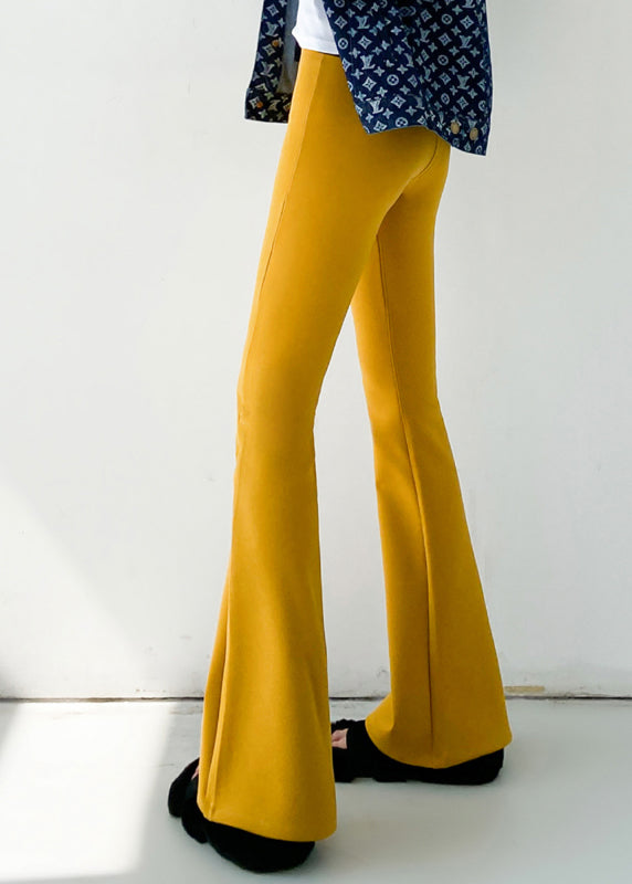 Yellow High Waist Slim Fit Flared Trousers Spring