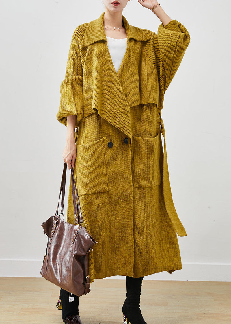 Yellow Notched Pockets Warm Knit Trenchs Spring