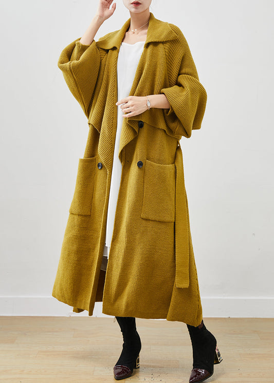 Yellow Notched Pockets Warm Knit Trenchs Spring