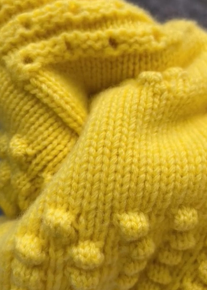 Yellow O Neck Button Knit Sweaters Coat Fall