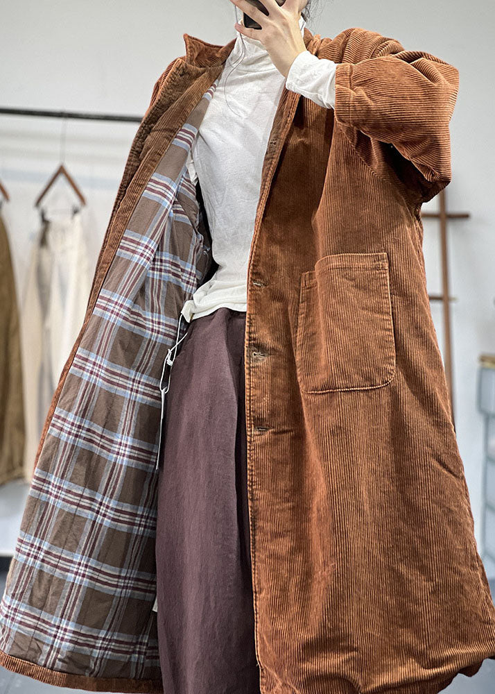Yellow Oversized Pockets Cotton Filled Corduroy Trench Winter