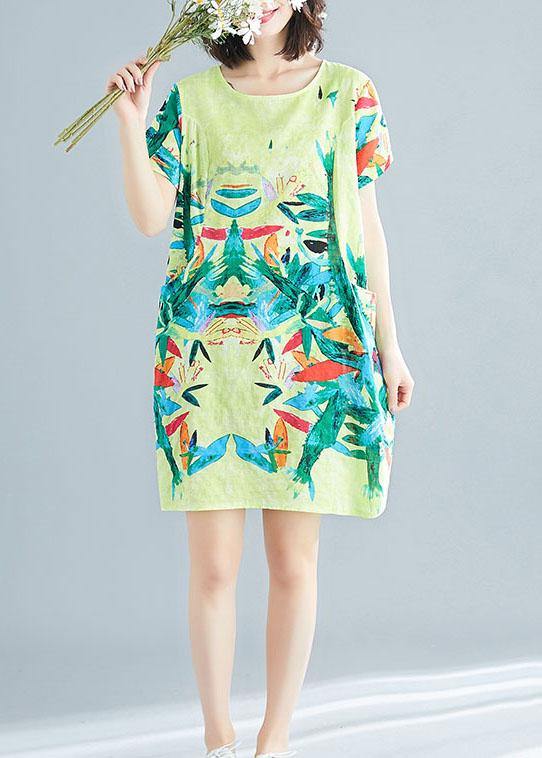 Yellow Retro Print Summer Robe Dresses Short Sleeve