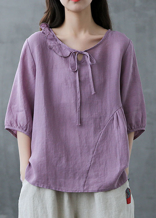 Yellow Ruffled Patchwork Linen Shirt Half Sleeve