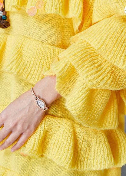 Yellow Ruffled Sequins Knit Pullover Spring