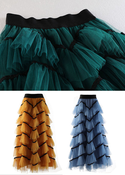 Yellow Ruffles Patchwork Tulle a Line Skirts Spring