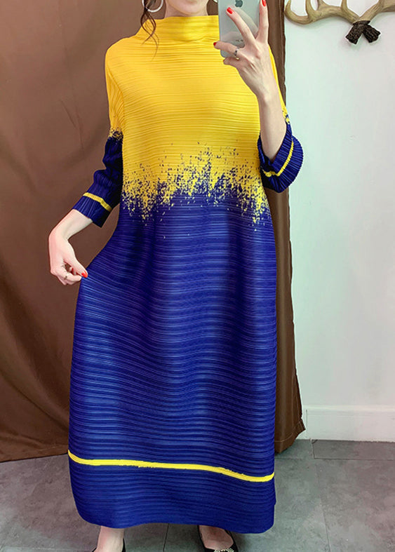 Yellow Slash Neck Patchwork Dresses Long Sleeve