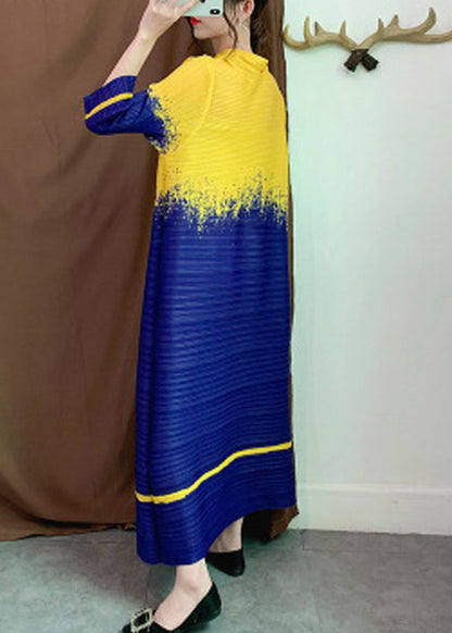 Yellow Slash Neck Patchwork Dresses Long Sleeve