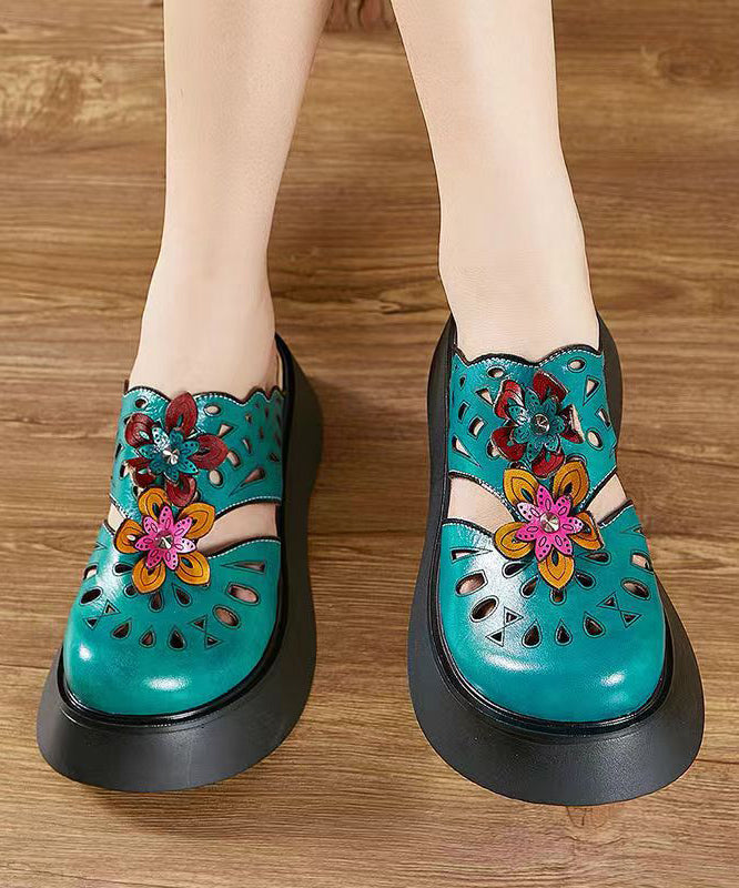Yellow Splicing Hollow Out Flower Chunky Slide Sandals