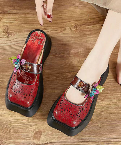 Yellow Splicing Hollow Out Flower Chunky Slide Sandals