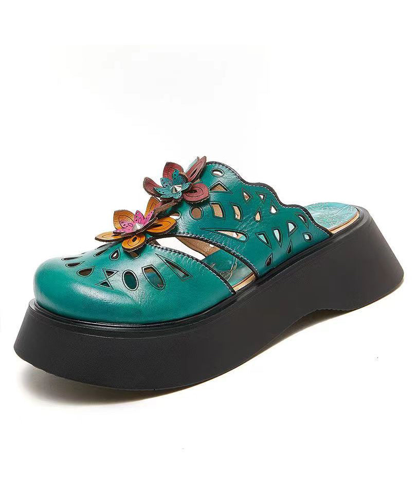 Yellow Splicing Hollow Out Flower Chunky Slide Sandals