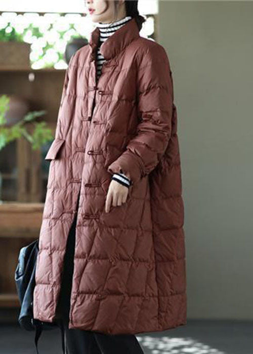 Yellow Stand Collar Oriental Button Duck Down Puffer Coat Winter