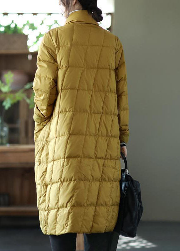 Yellow Stand Collar Oriental Button Duck Down Puffer Coat Winter