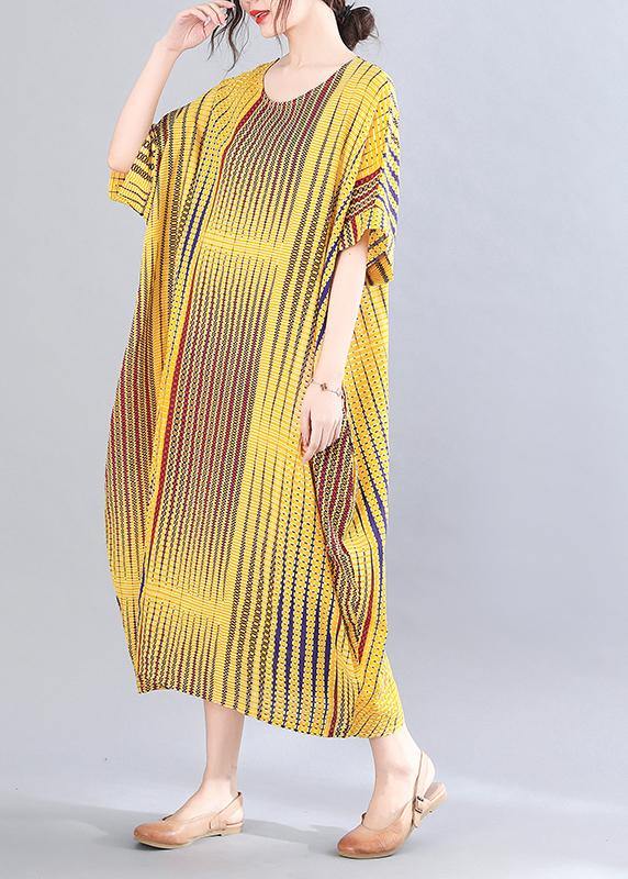 Yellow Striped Chiffon Oversize Summer Mid Dress